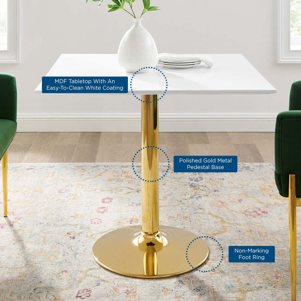 35 inch Square White Gold Wood Metal Dining Table D59067
