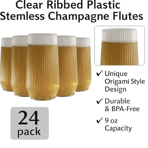 48 Pack 9 Oz Clear Stemless Plastic Champagne Flutes R141