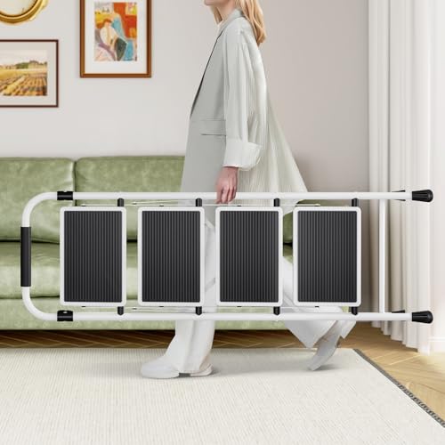 4 Step Folding Steel Step Ladder with Handrails White U4464