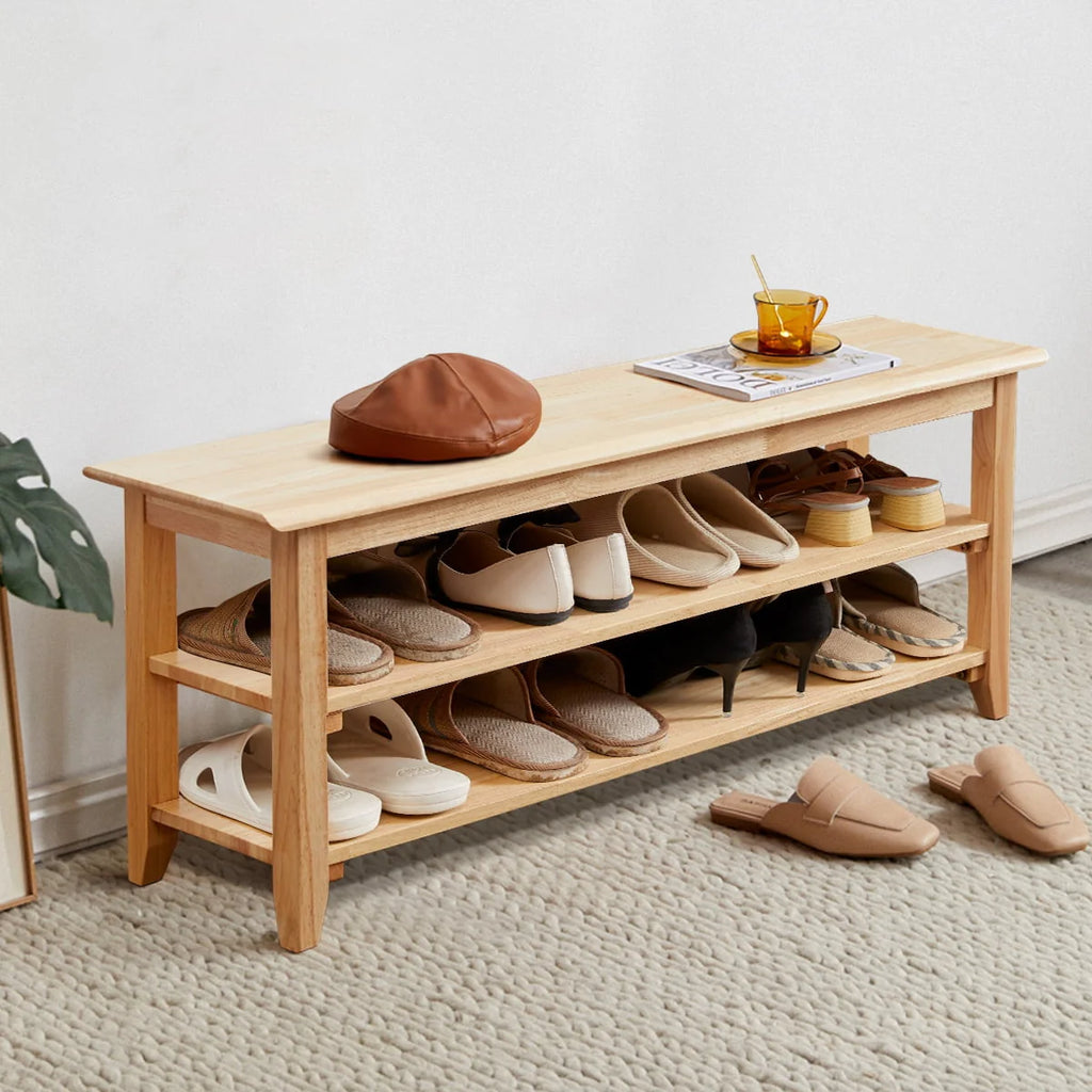 3 Tier Dark Brown Wood Shoe Storage Bench V7221