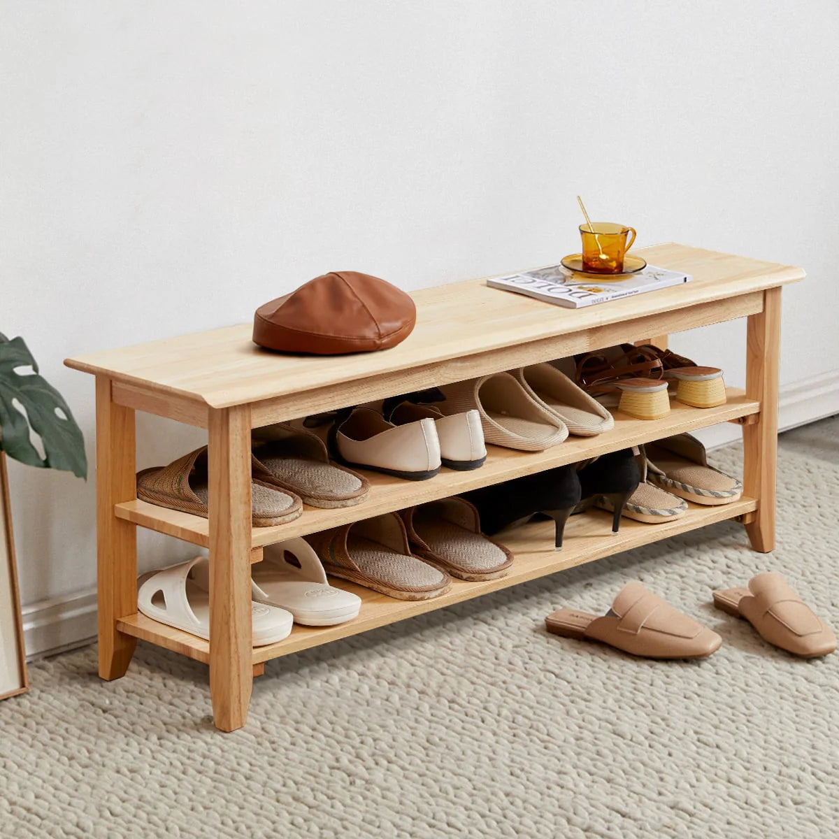 3 Tier Dark Brown Wood Shoe Storage Bench V7221