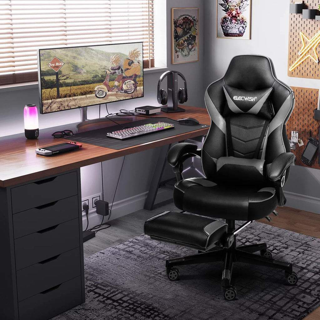 Gray Gaming Chair with Footrest W49862