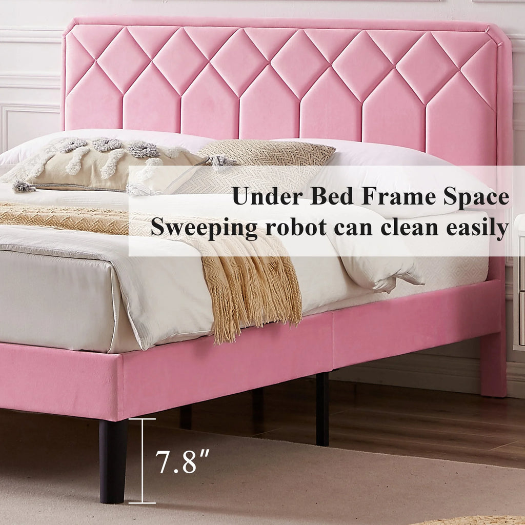 Twin Size Upholstered Platform Bed Frame with Adjustable Headboard Q402918