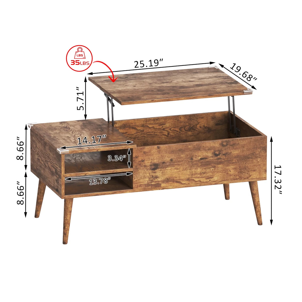 39-Inch Wood Lift Top Coffee Table with Hidden Compartment and Storage Shelf J556388