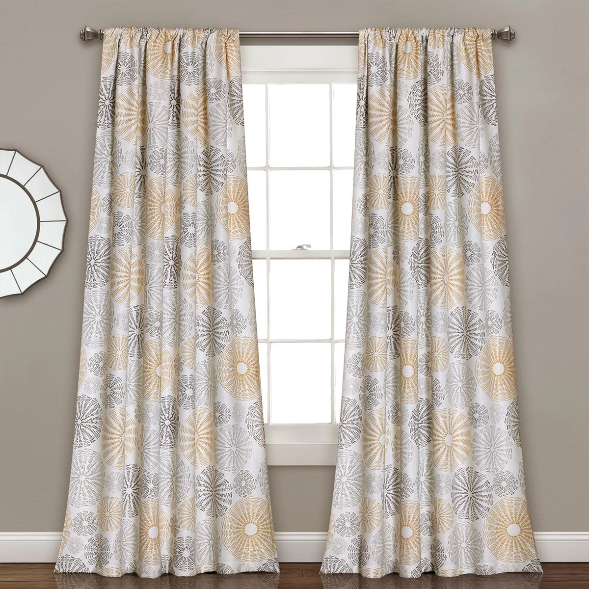 Yellow/Gray Room-Darkening Window Curtain Set B30357