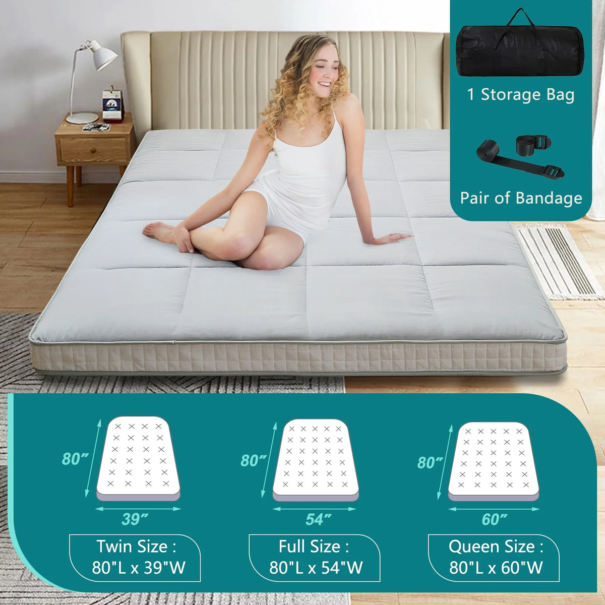 Japanese Floor Futon Mattress Grey Full Z156345