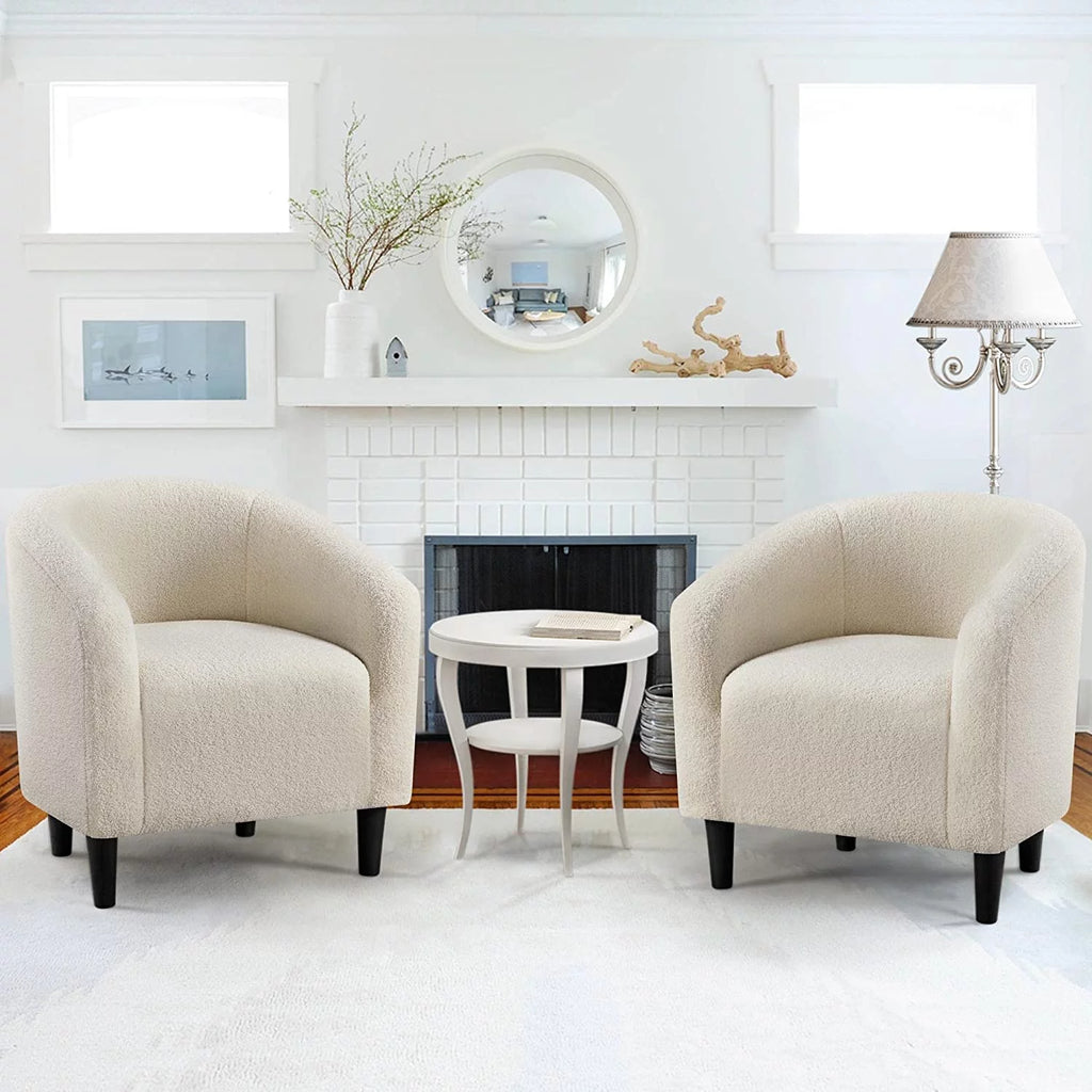 Ivory Faux Fur Barrel Chair N355