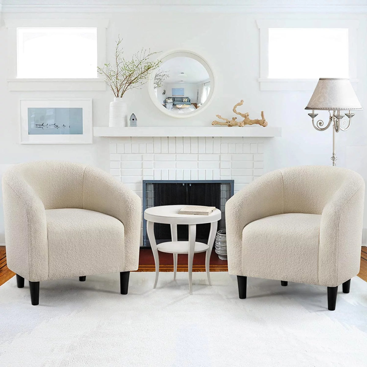 Ivory Faux Fur Barrel Chair N355