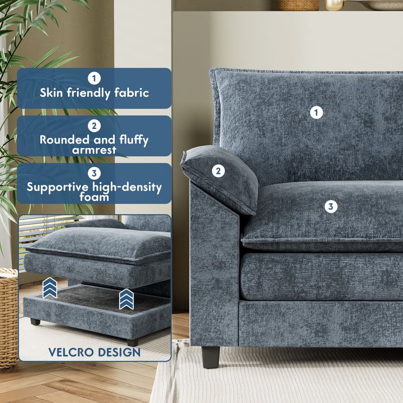 3 Seats L-Shaped Sectional Sofa with Movable Ottoman C662082