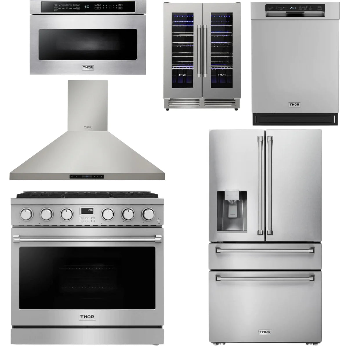 36 Gas Range, Range Hood, Refrigerator, Dishwasher, Microwave and Wine Cooler F1659