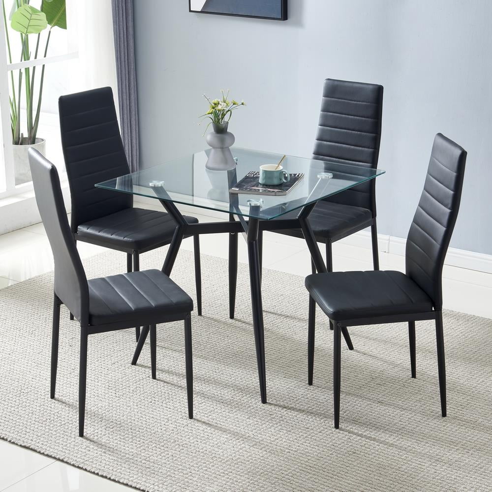 Set of 4 Black PU Leather Dining Side Chairs H927