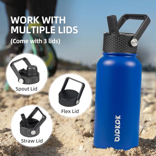 Half Gallon Insulated Stainless Steel Water Bottle with Straw Lid, Black U422465