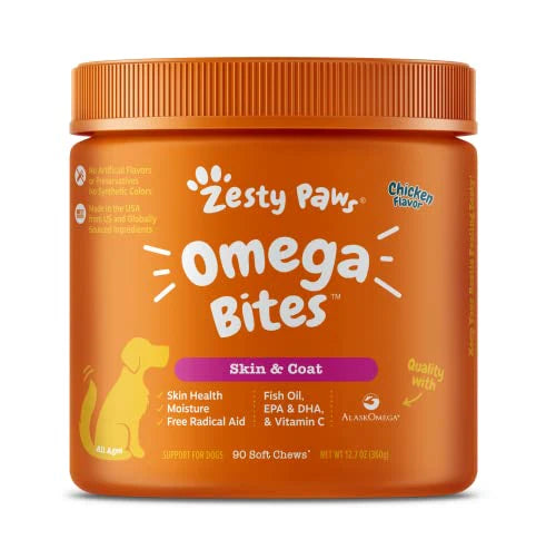 Omega 3 Fish Oil Chew Treats for Dogs Chicken Flavor 90 Soft Chews I9847