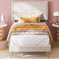 Beige Upholstered Wood Twin Bed Frame J8329
