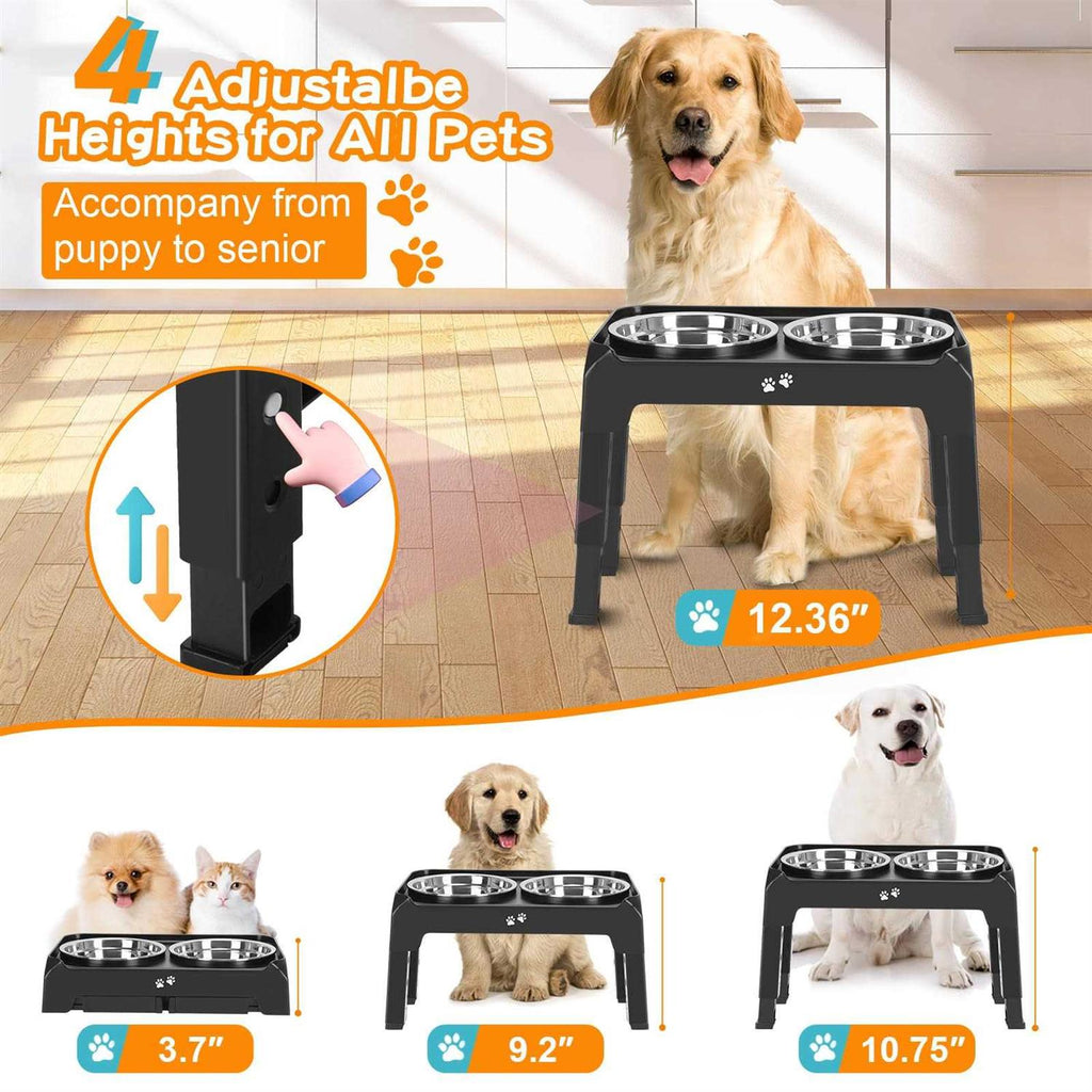 4 Height Adjustable Raised Dog Bowls with 2 Stainless Steel Bowls G693