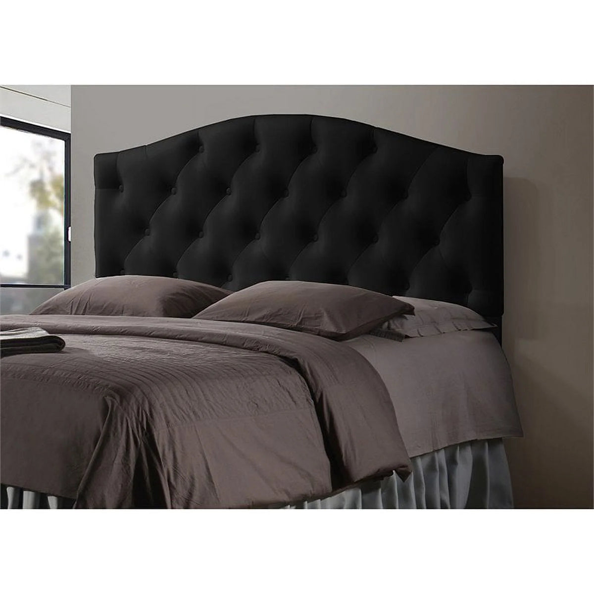 Black Faux Leather Tufted Queen Size Panel Headboard A1669