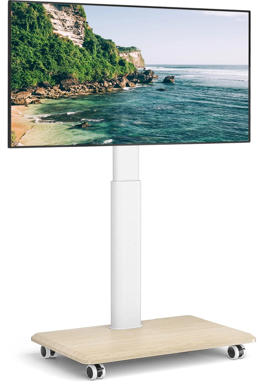 Modern Rolling TV Stand up to 65 inch White Wooden Base K812