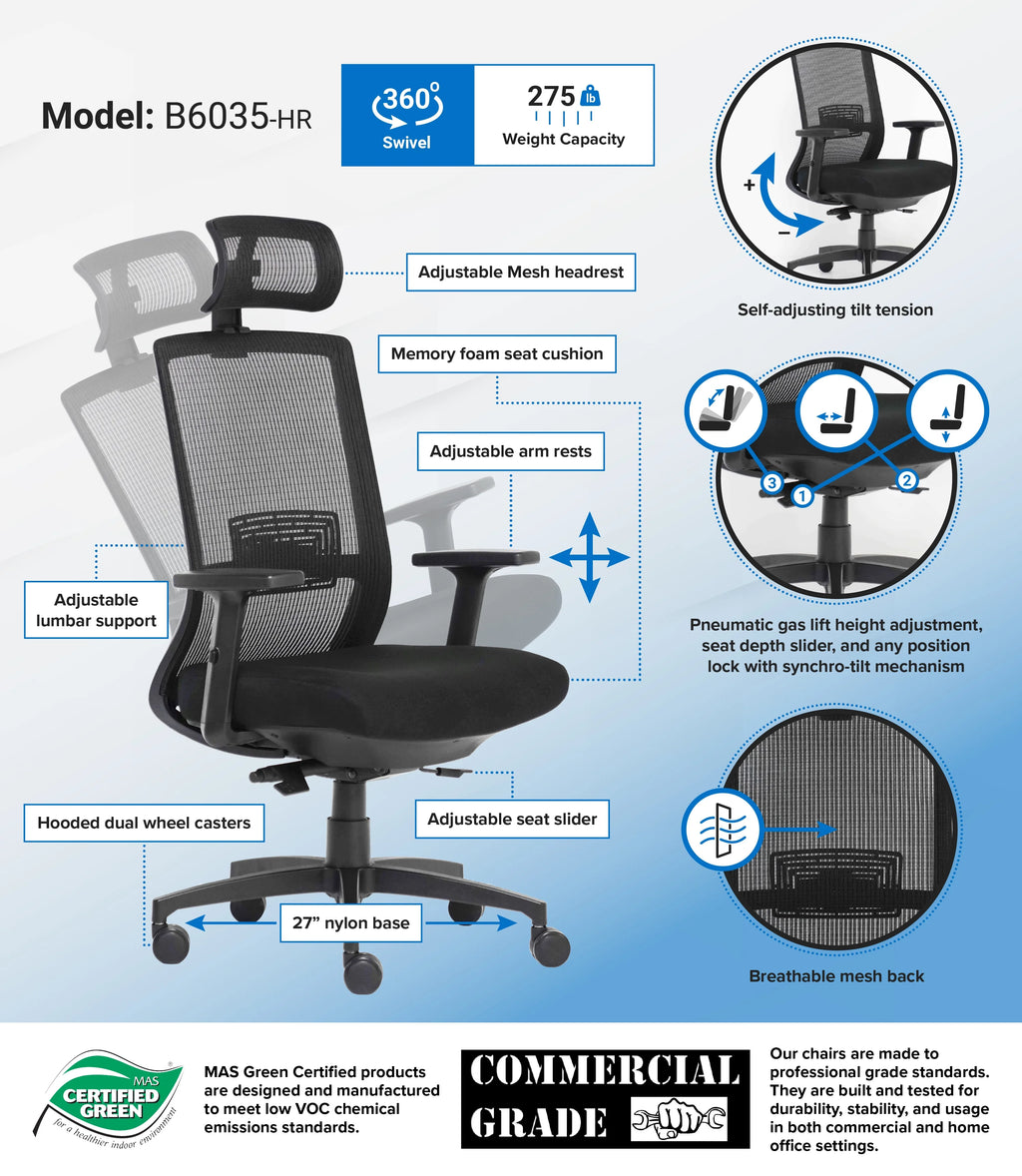 Black Mesh Task Chair with Headrest K4054