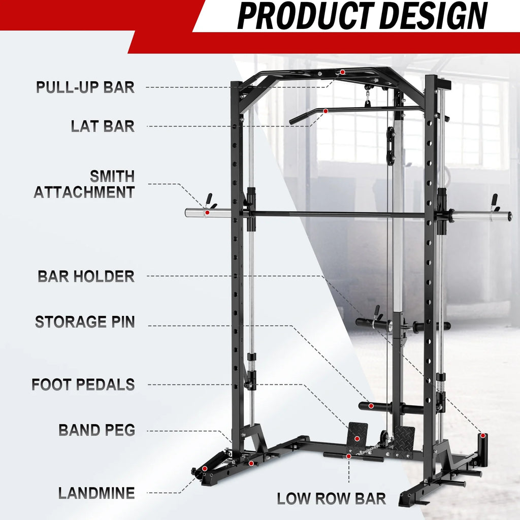 Smith Machine Squat Rack with Lat Pull Down System W64781