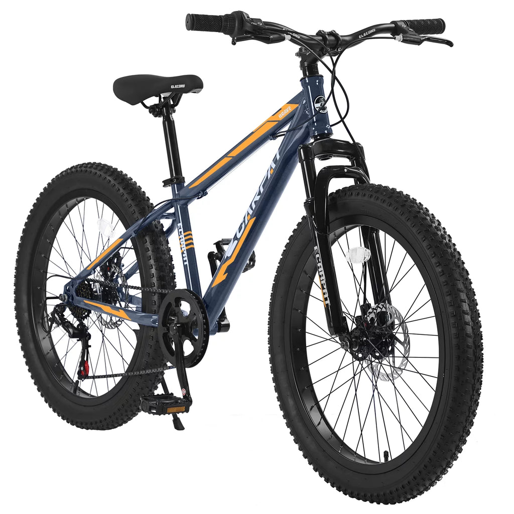 24 inch Fat Tire Mountain Bike, 7 Speeds, Dual Disc Brake, Orange B90532