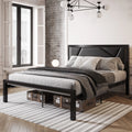 Black Queen Size Metal Platform Bed Frame with Leather Headboard C4366