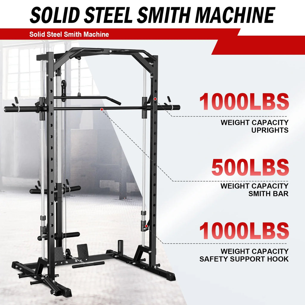 Smith Machine Squat Rack with Lat Pull Down System W64781