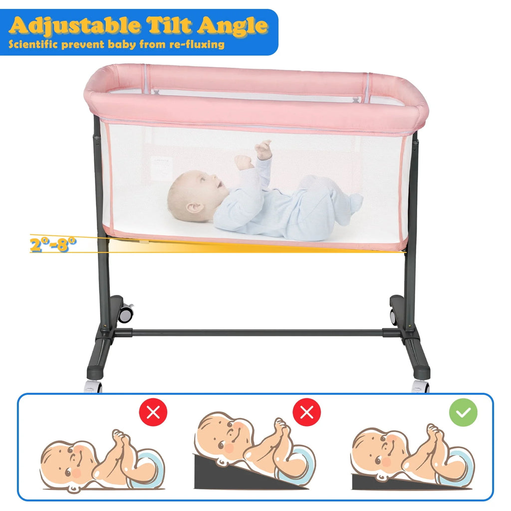 Baby Bassinet with Wheels Adjustable Bedside Sleeper Grey G980485