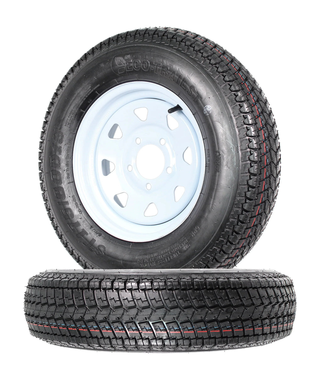 2-Pk Trailer Tires Rims ST175/80D13 5 Lug White Spoke Wheel D7538