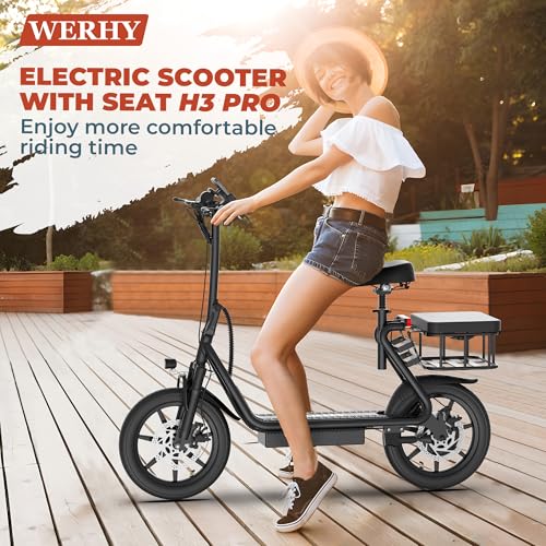 Electric Scooter with Seat, 500W Motor, 14'' Tires, Foldable D67081