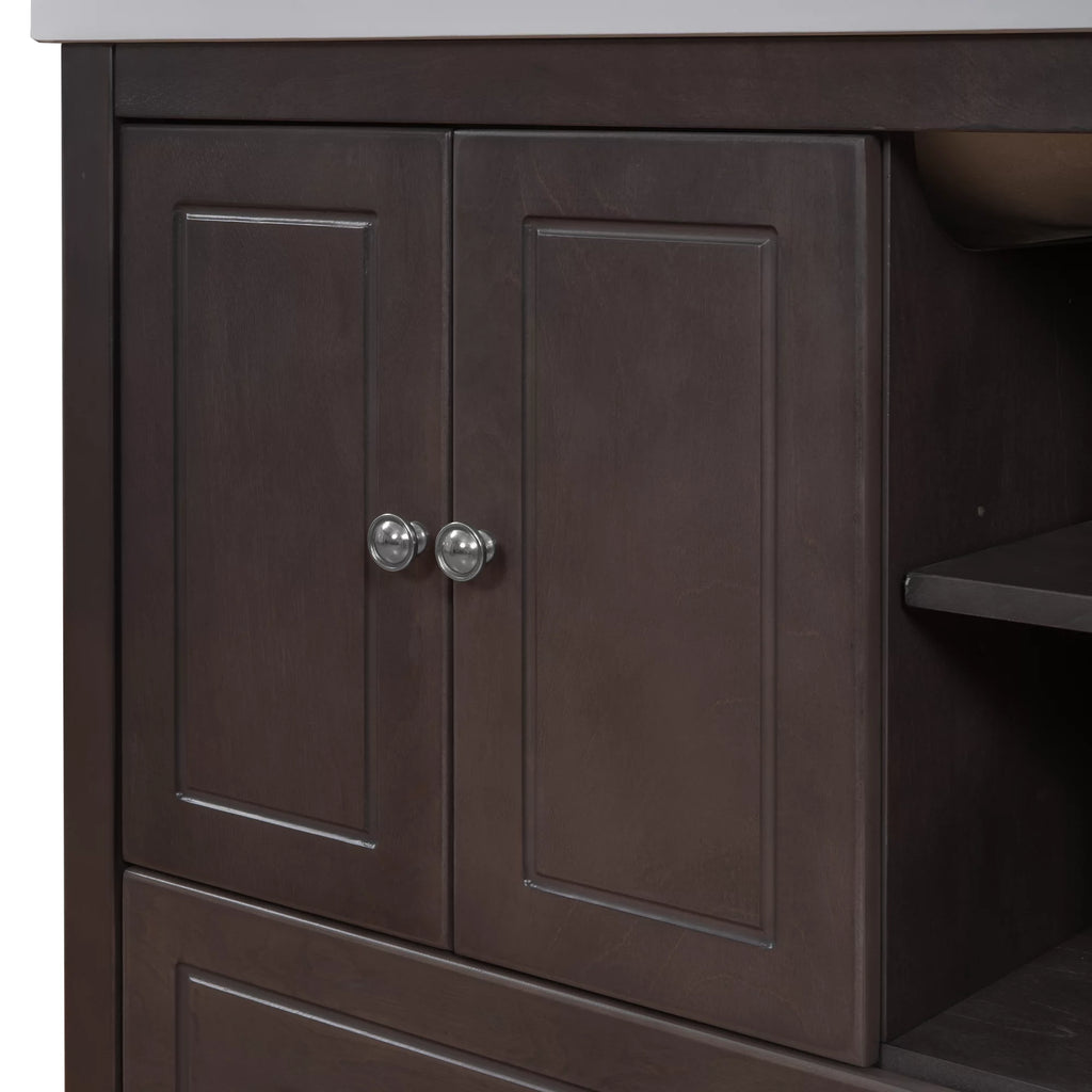 30" Brown Solid Wood Bathroom Vanity Base Only N2253