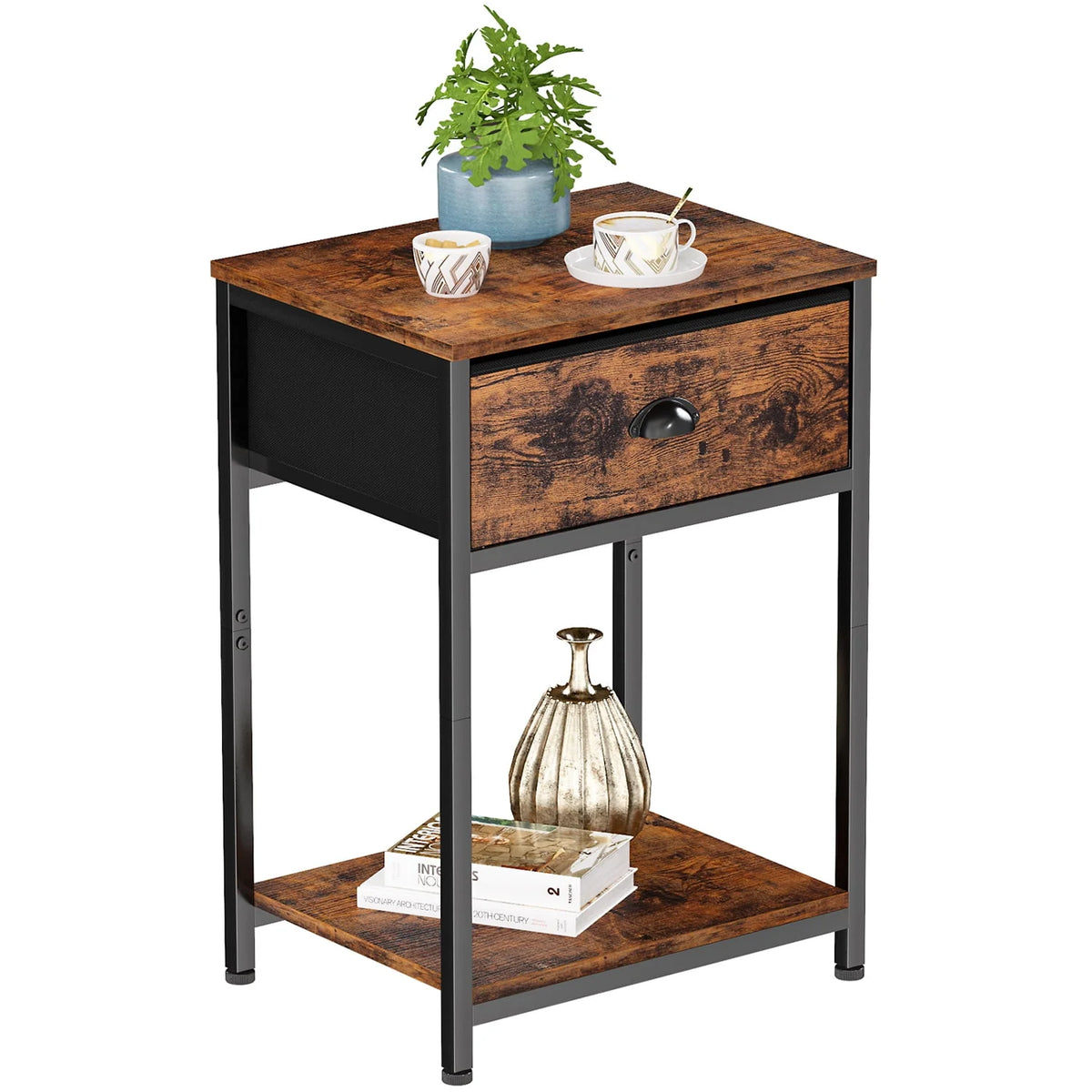 Set of 2 Nightstands with Fabric Drawer & Storage Shelf P52997