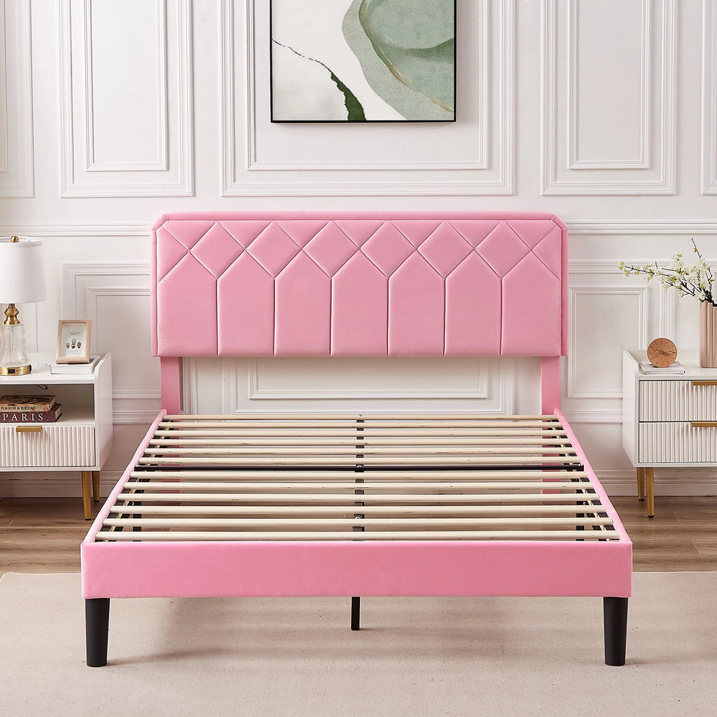 Twin Size Upholstered Platform Bed Frame with Adjustable Headboard Q402918