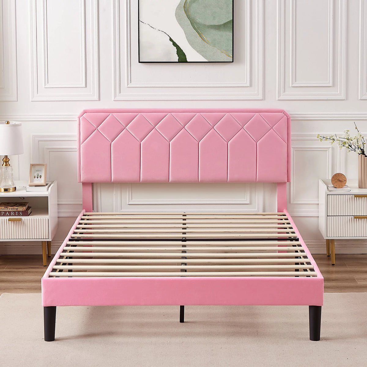 Twin Size Upholstered Platform Bed Frame with Adjustable Headboard Q402918