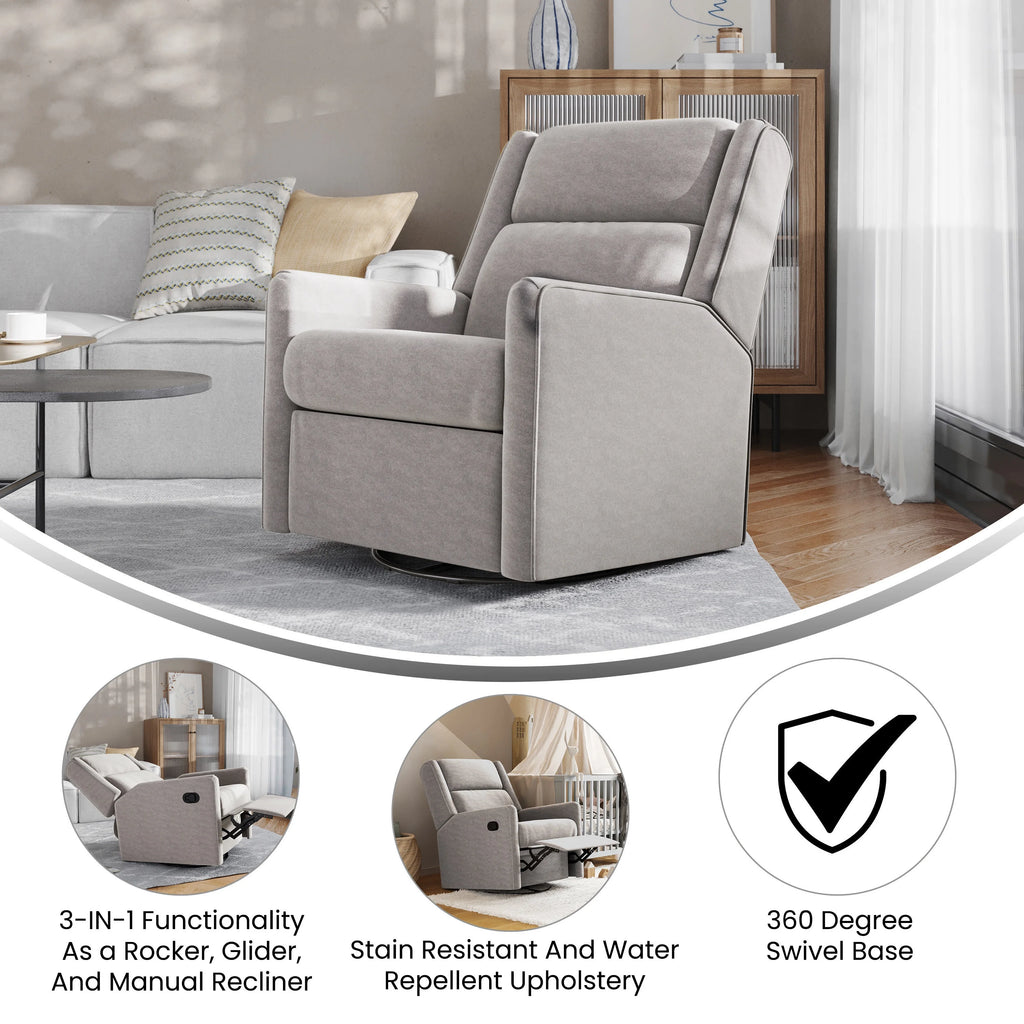 Light Gray Recliner Rocker Swivel Glider Chair K1964