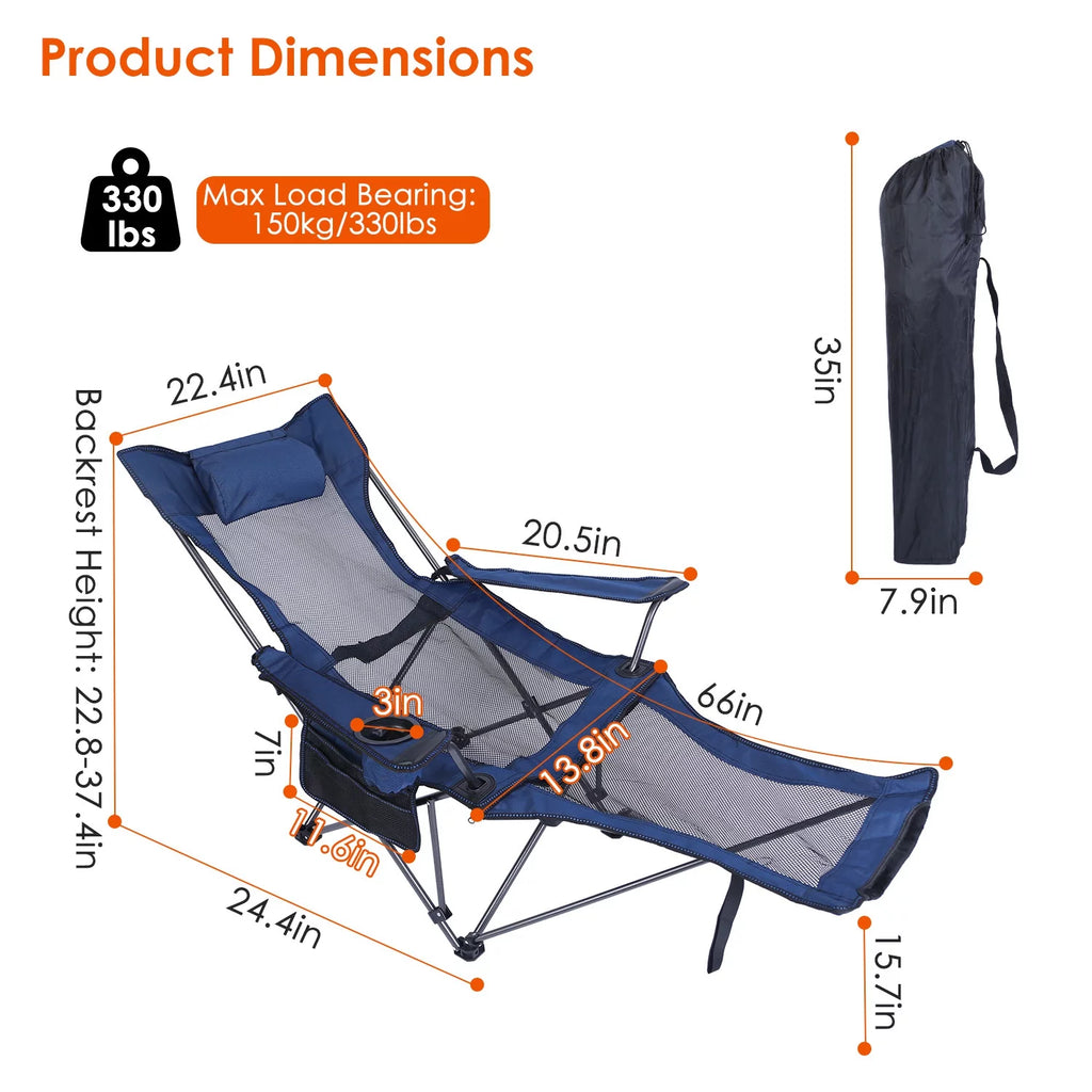 Heavy Duty Steel Reclining Camping Chair with Cup Holder E73252