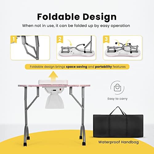 Portable Manicure Nail Table with Dust Collector, LED Lamp, Carry Bag, White X24622