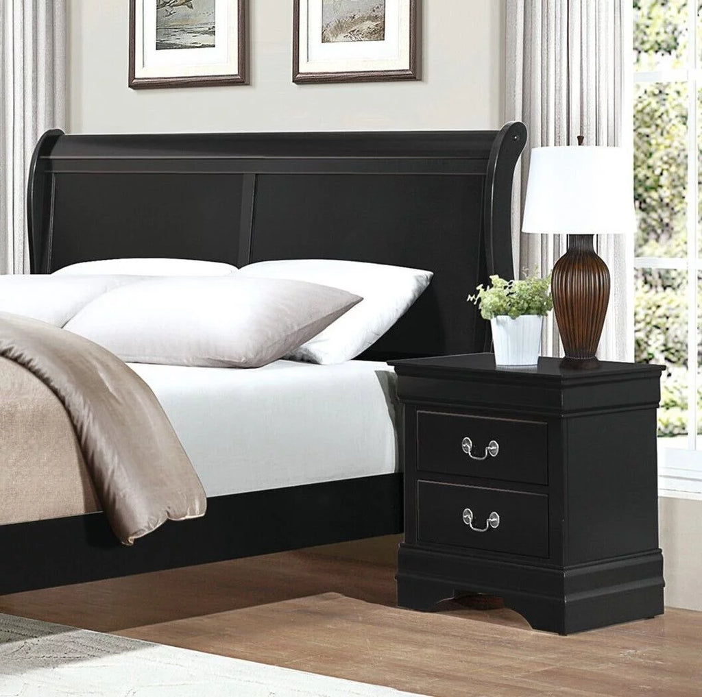 Black 3pc Queen Bed and Nightstands Bedroom Set L260
