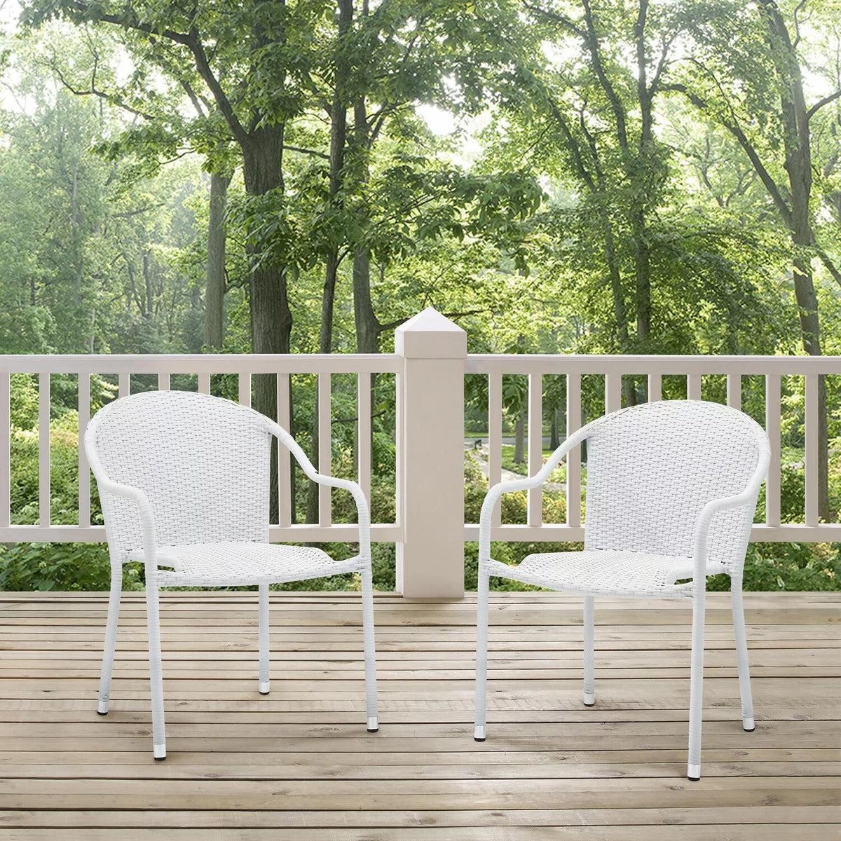 3Pc White Outdoor Wicker Chair Set with Side Table R291741