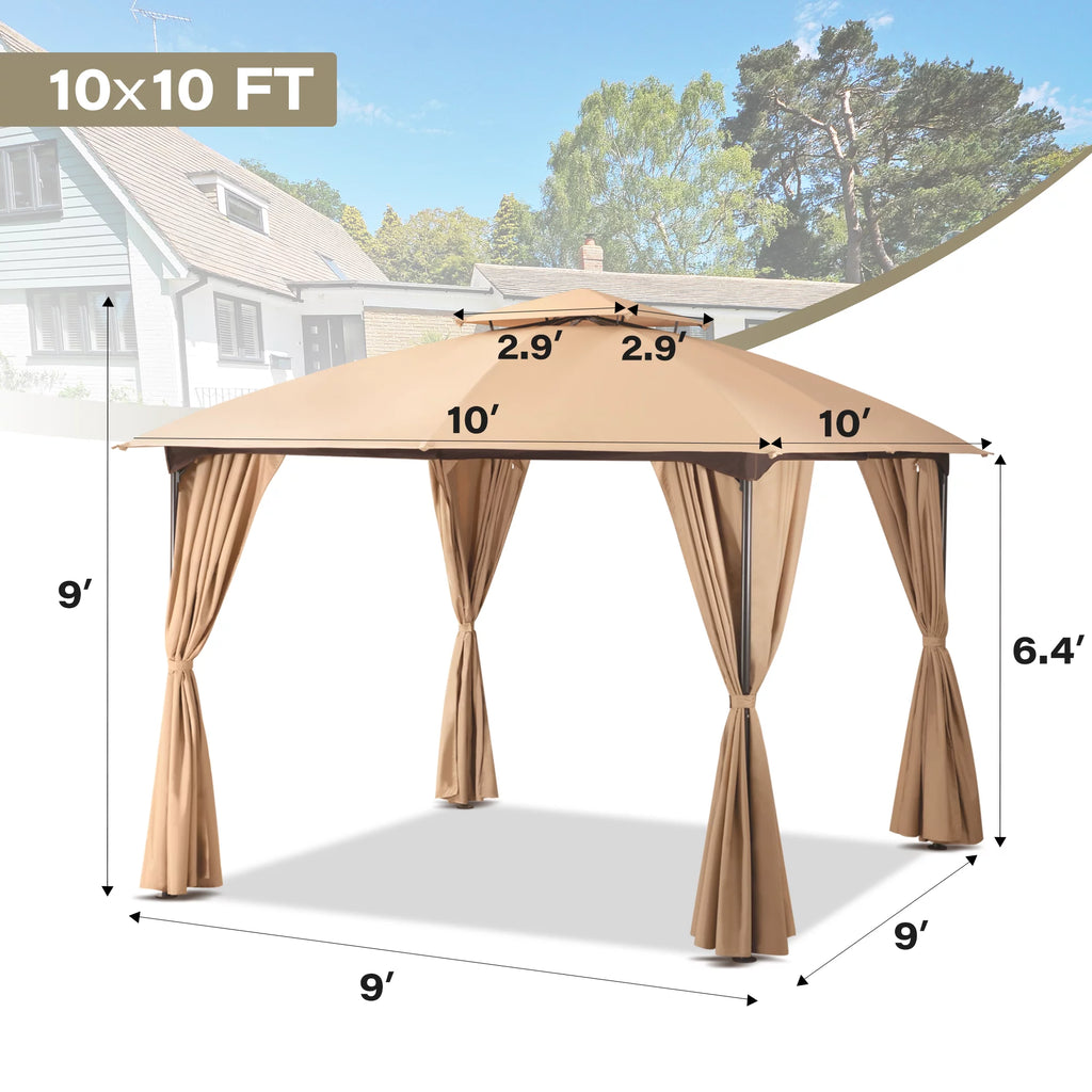 10'x10' Outdoor Gazebo with Privacy Curtains H568