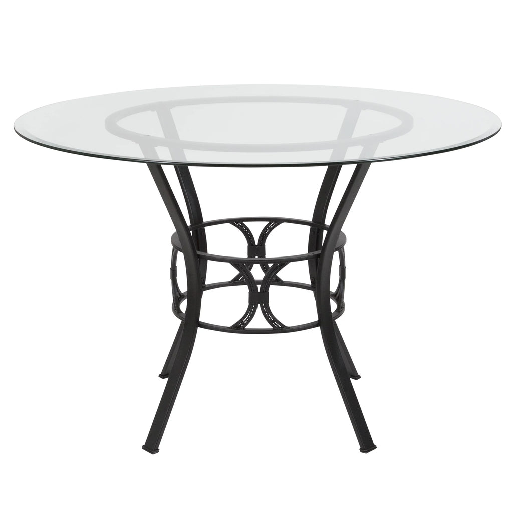 45'' Round Glass Dining Table with Black Metal Frame K619