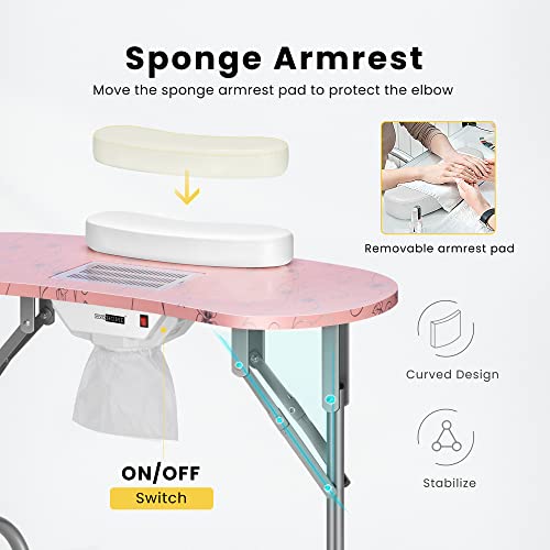 Portable Manicure Nail Table with Dust Collector, LED Lamp, Carry Bag, White X24622