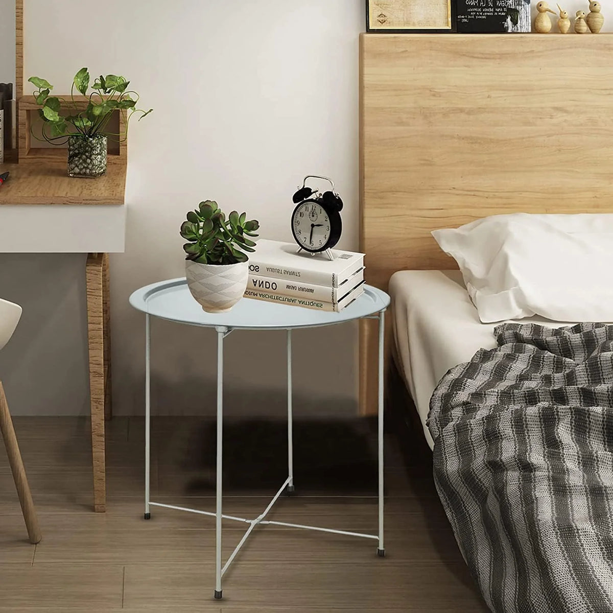 Black Round Metal Folding Tray Side Table C42697
