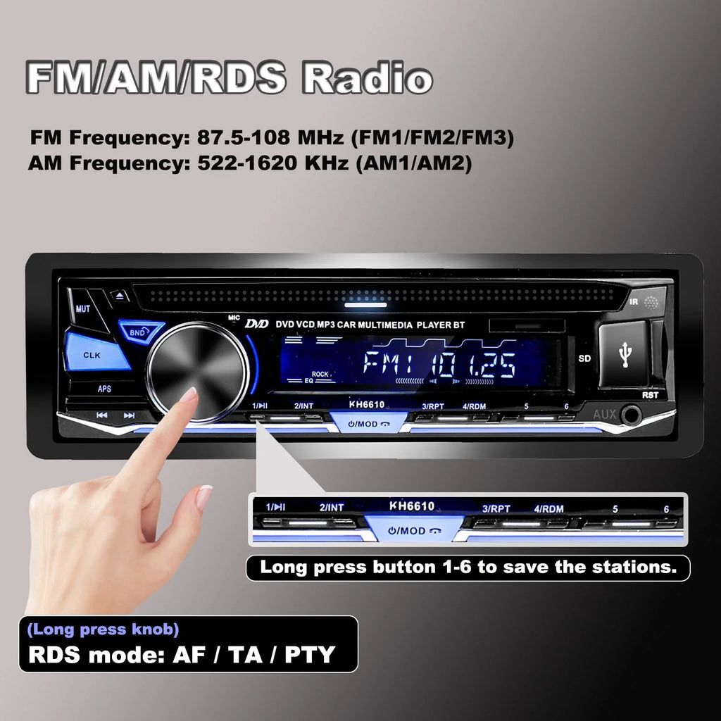 Single DIN Car Stereo with CD/DVD Player Bluetooth AM/FM Radio W3815