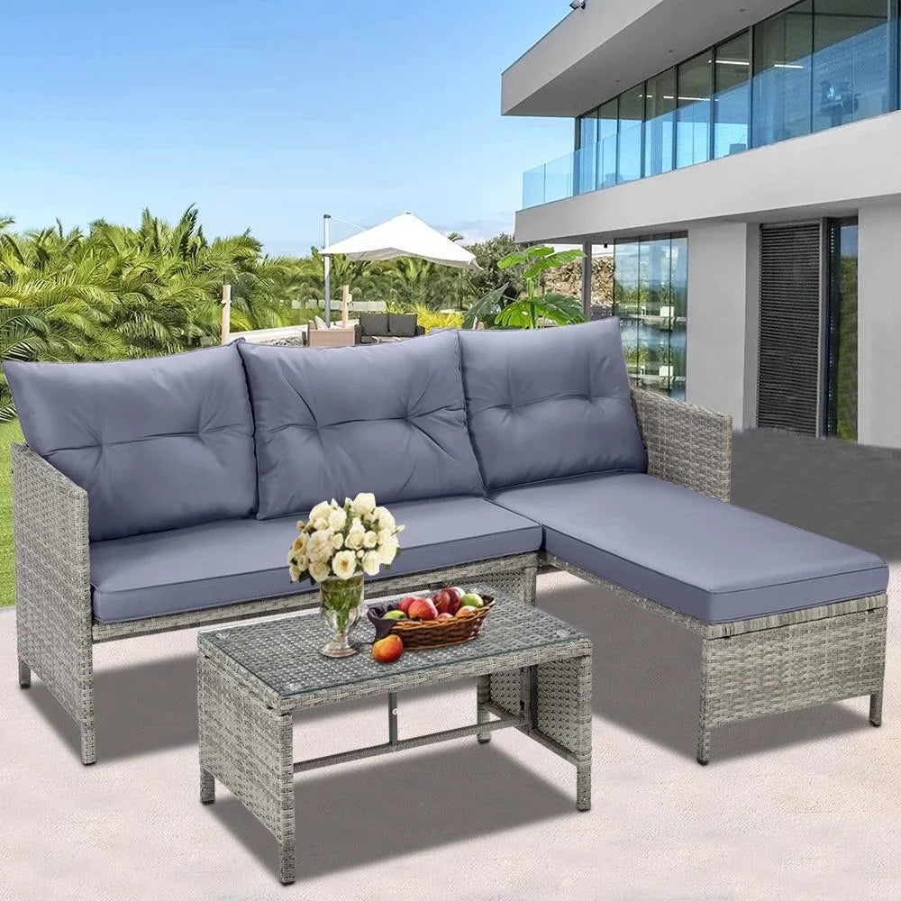 4 Piece PE Rattan Patio Sofa Set with Glass Table U995793
