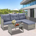 4 Piece PE Rattan Patio Sofa Set with Glass Table U995793
