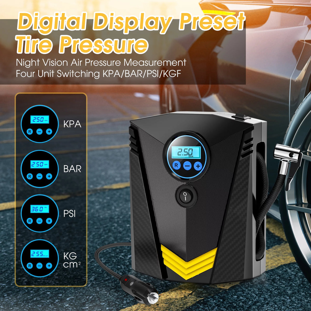 Portable 12V DC 150PSI Air Compressor Tire Inflator with LED Light Gauge W259