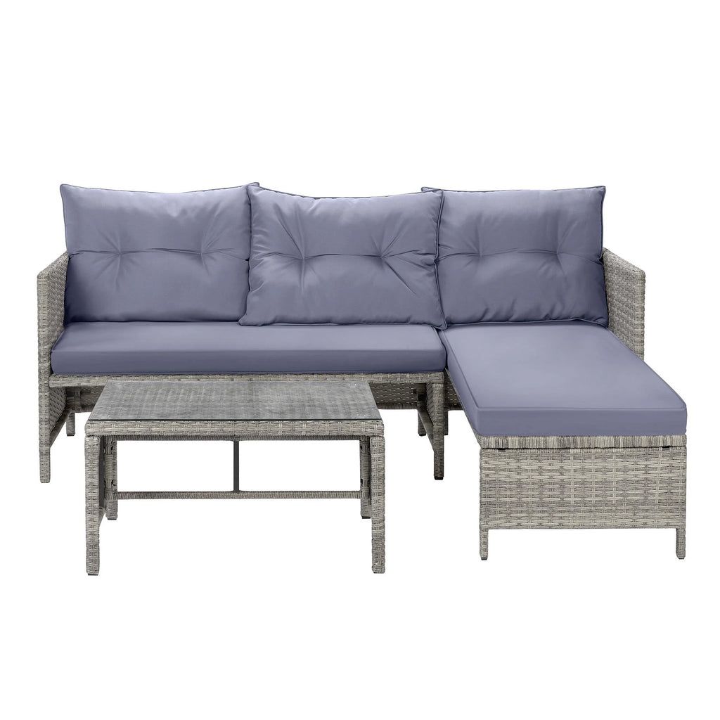4 Piece PE Rattan Patio Sofa Set with Glass Table U995793
