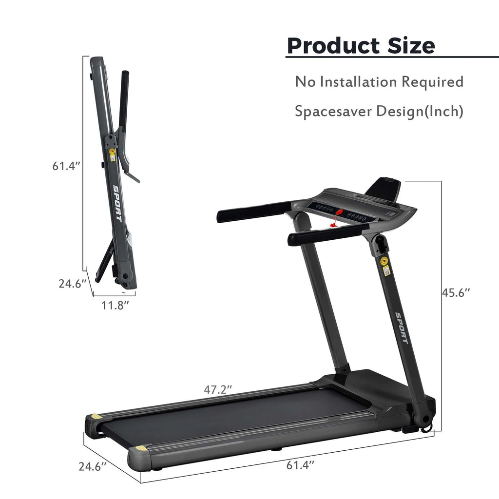Folding Treadmill 300 lb+ Capacity 3.5 HP Black A89376