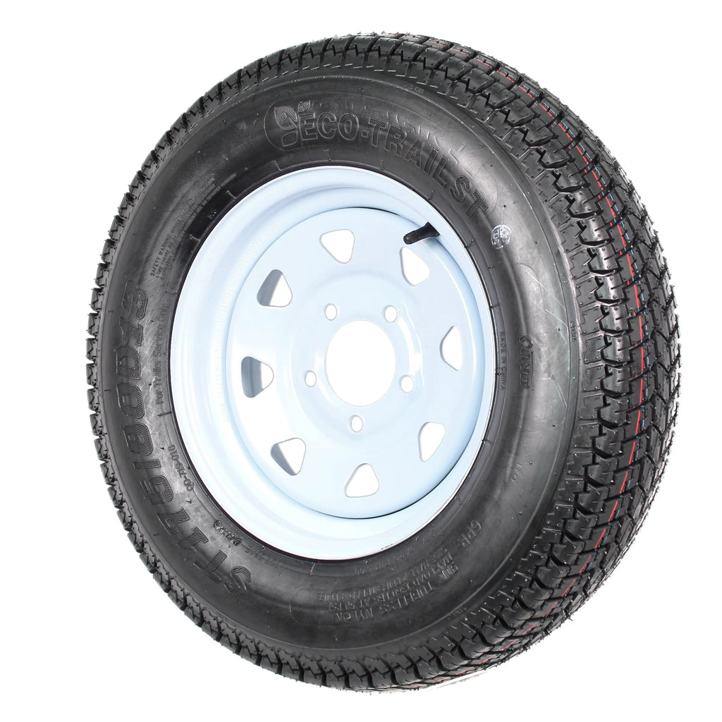 2-Pk Trailer Tires Rims ST175/80D13 5 Lug White Spoke Wheel D7538