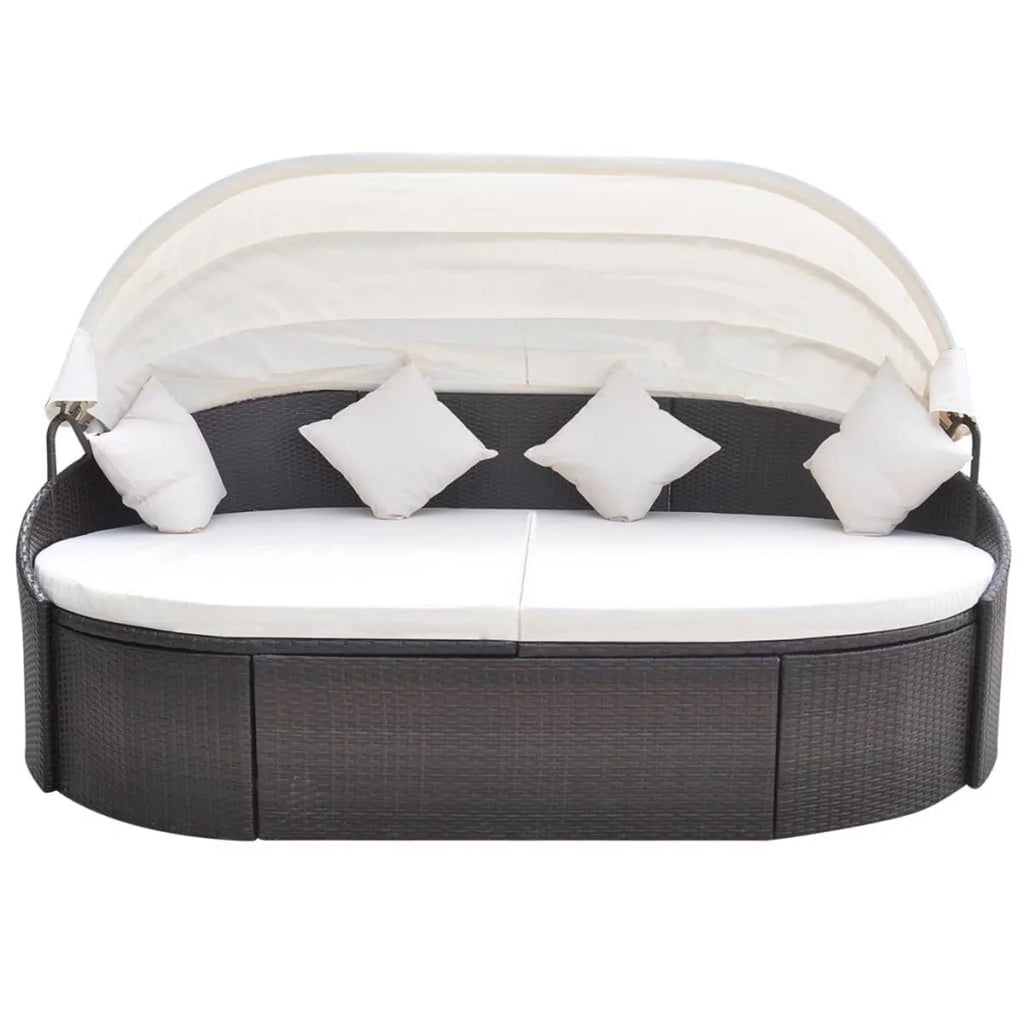 Patio Bed with Canopy Poly Rattan Brown L715